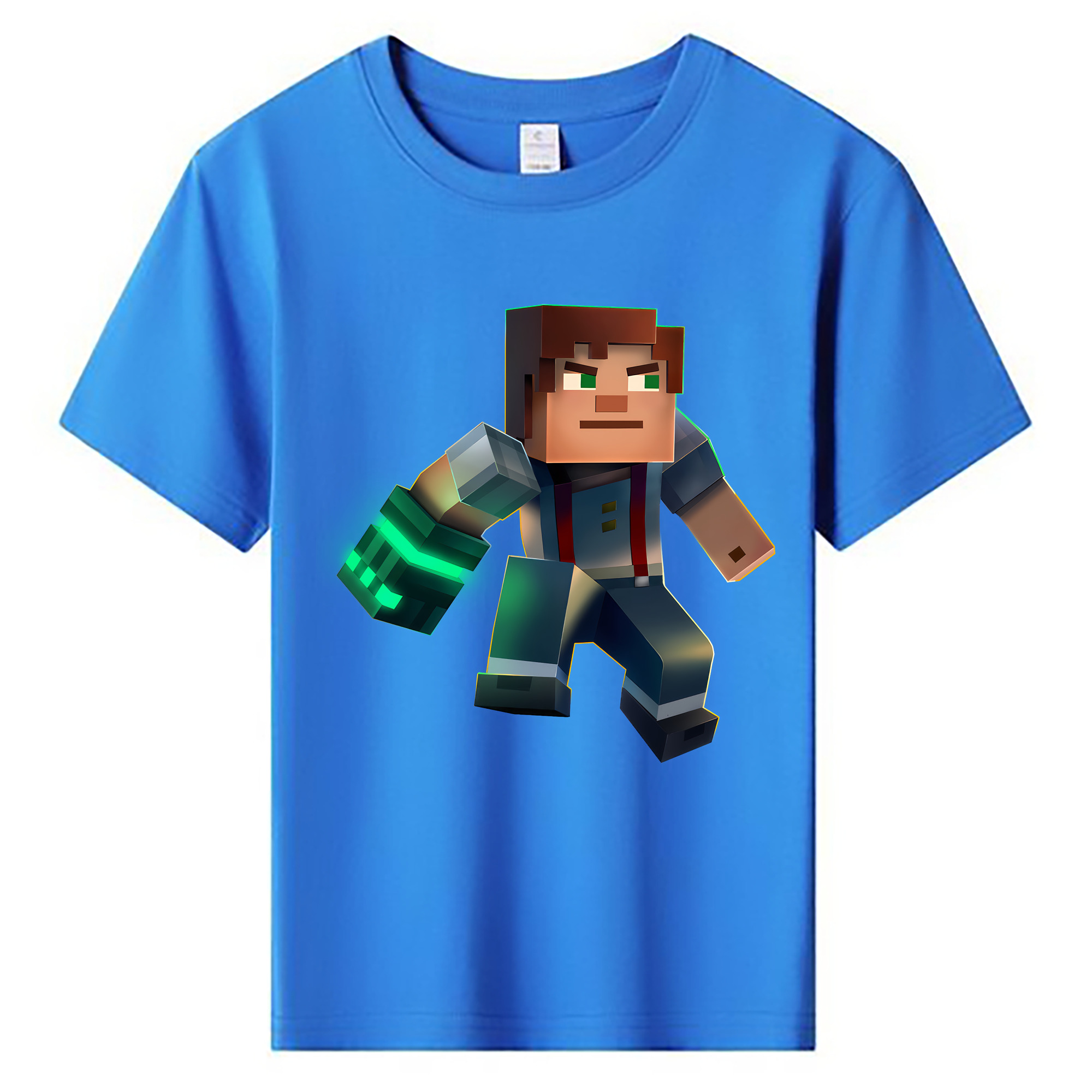 （画像用） マインクラフト ブロックの世界 Minecraft MC Block world 綿100％キッズTシャツ（フロントプリント）